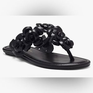 Jessica Simpson Women’s Ginima Black Floral Embellished Flat Thong Sandals NEW